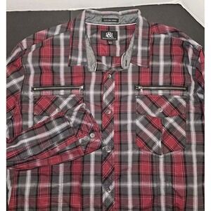 Rock & Republic Shirt Men's 2XL Brick Red Plaid Western Cowboy Outdoor Active